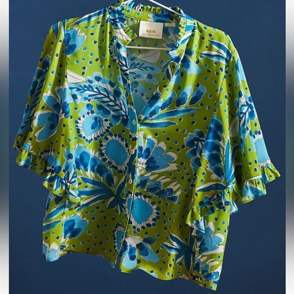 VERA FOR ANTHROPOLOGIE Valley Flutter-Sleeved Buttondown Women’s Size Medium - Picture 6 of 12